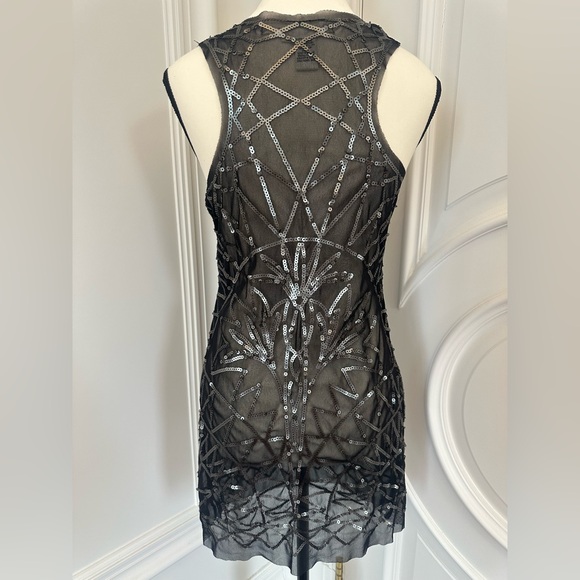 Max Studio Black Sheer Sequin Art Deco/Flapper Mini Dress (Size Small) - Picture 3 of 4
